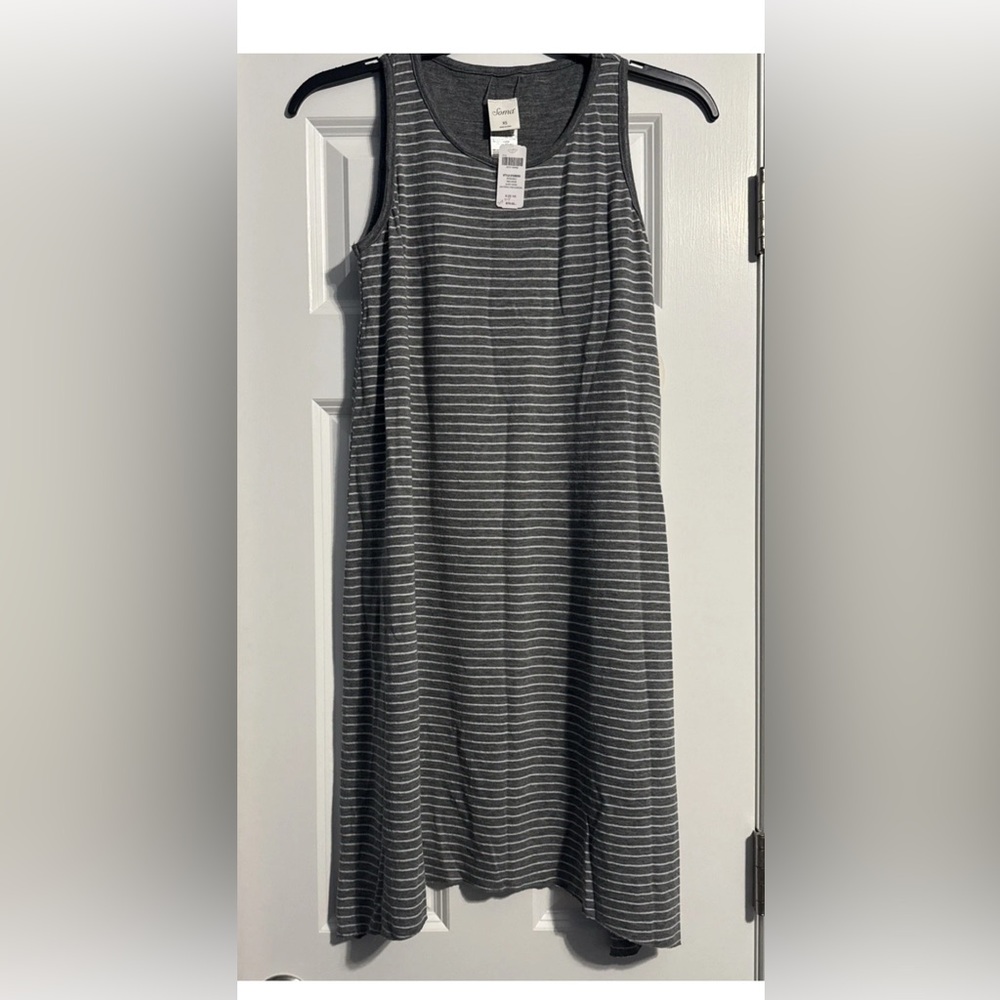 NWT, Reversible Soma Charcoal and White Striped Midi dress, machine washable
